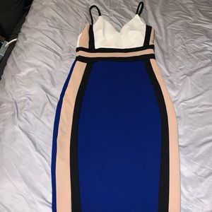 Royal Blue/Tan/White BodyCon Dress